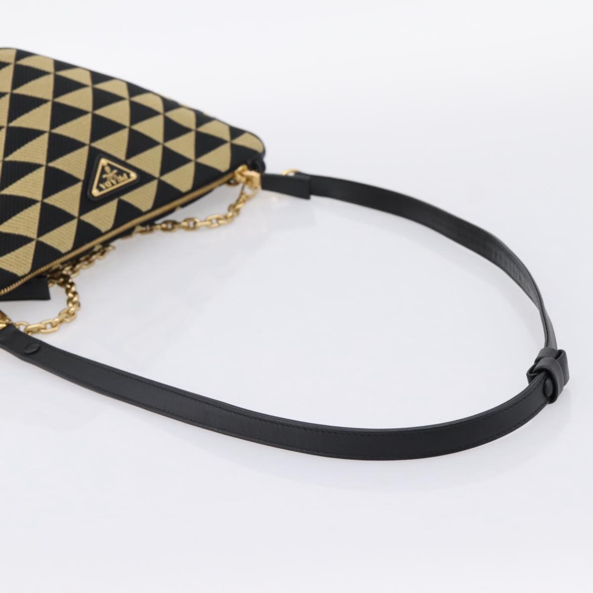 PRADA Triangle Hand Bag Canvas Leather 2way Beige Black 1BC176 Auth ka6170M