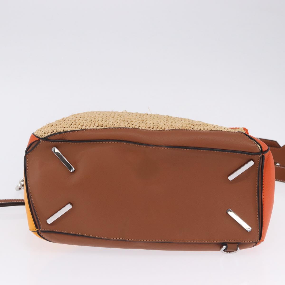 LOEWE Puzzle Bag Hand Bag Raffia Leather 2way Beige Silver Auth ka6171M
