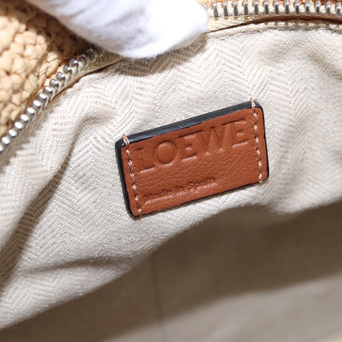 LOEWE Puzzle Bag Hand Bag Raffia Leather 2way Beige Silver Auth ka6171M