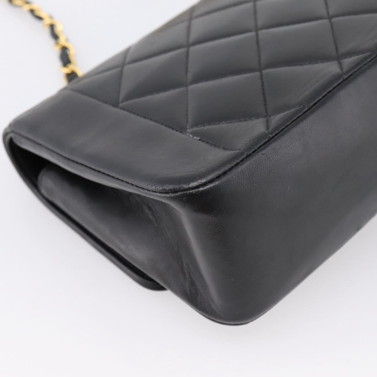 CHANEL Diana Chain Shoulder Bag Lamb Skin Black Gold Tone CC Auth ka6172SAV