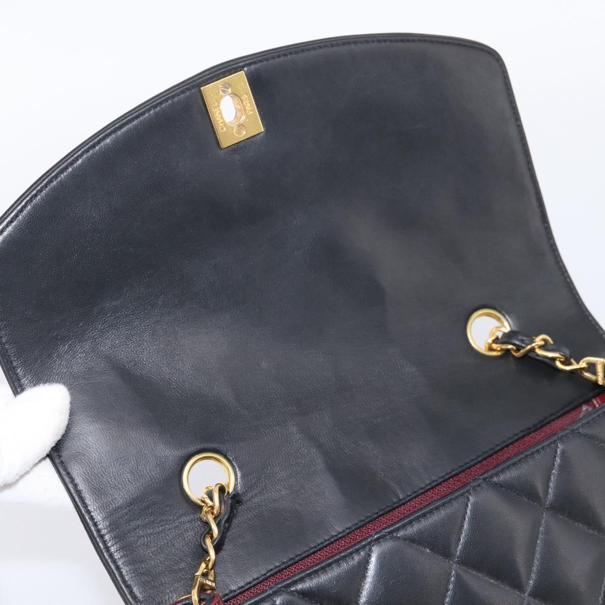 CHANEL Diana Chain Shoulder Bag Lamb Skin Black Gold Tone CC Auth ka6172SAV