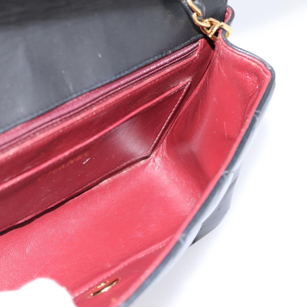 CHANEL Diana Chain Shoulder Bag Lamb Skin Black Gold Tone CC Auth ka6172SAV