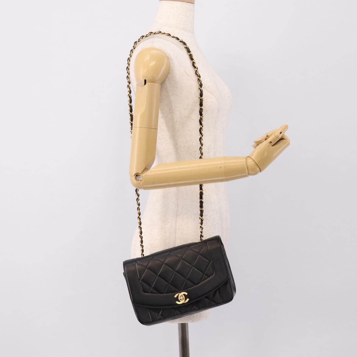 CHANEL Diana Chain Shoulder Bag Lamb Skin Black Gold Tone CC Auth ka6172SAV