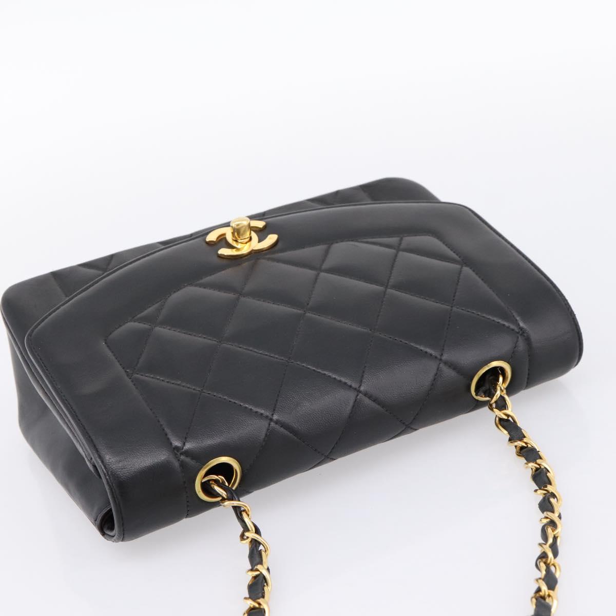 CHANEL Diana Chain Shoulder Bag Lamb Skin Black Gold Tone CC Auth ka6172SAV