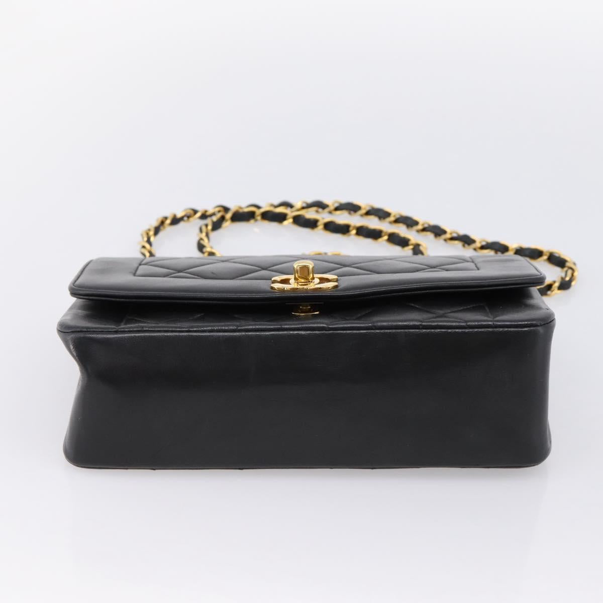 CHANEL Diana Chain Shoulder Bag Lamb Skin Black Gold Tone CC Auth ka6172SAV