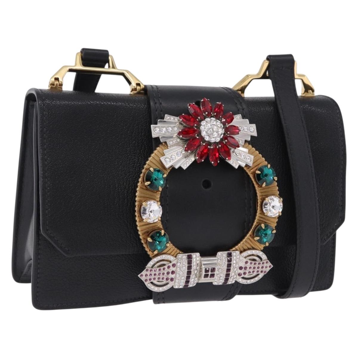 Miu Miu Shoulder Bag Leather Black Gold Tone Auth ka6173M