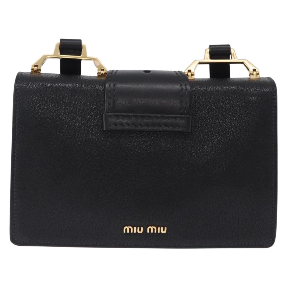 Miu Miu Shoulder Bag Leather Black Gold Tone Auth ka6173M