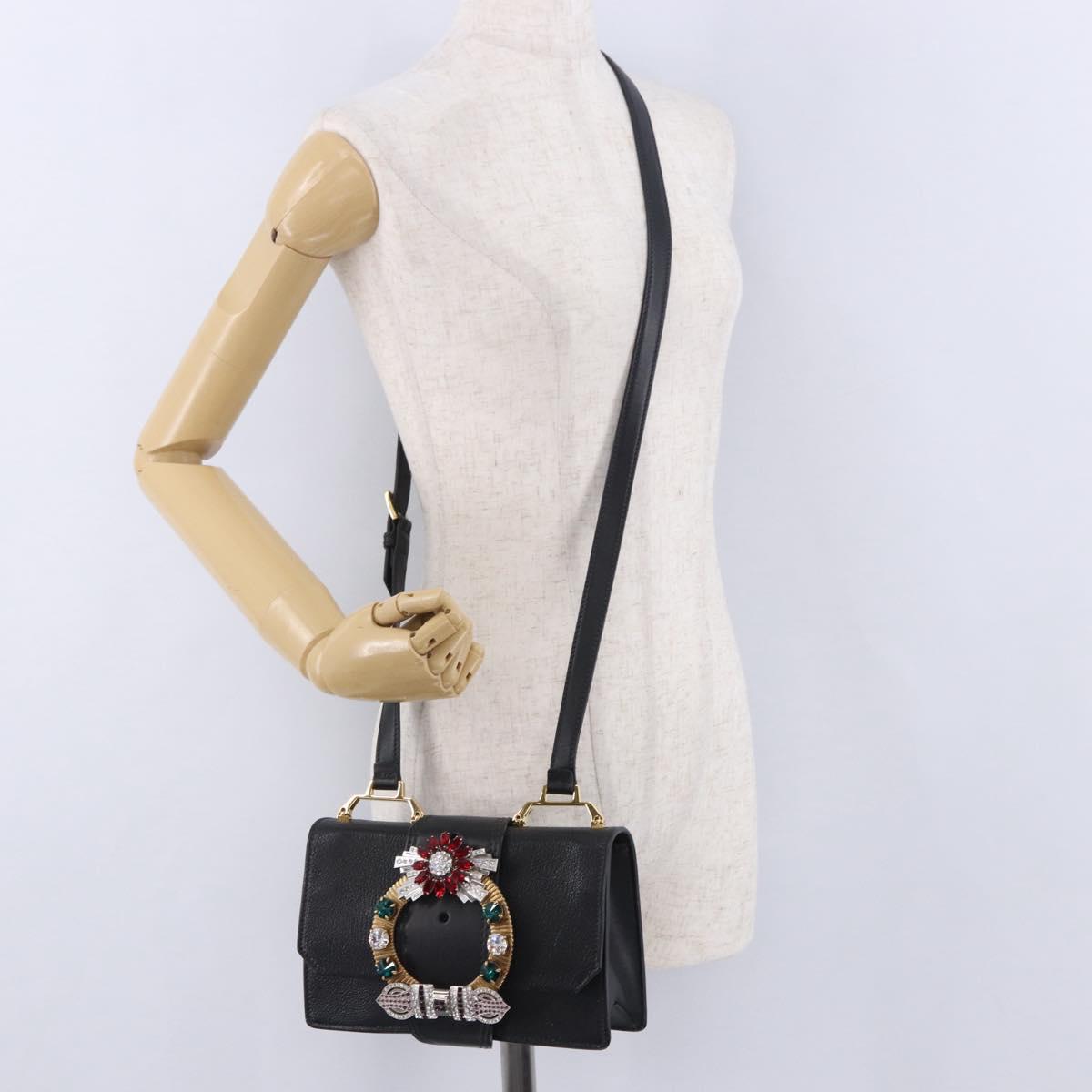 Miu Miu Shoulder Bag Leather Black Gold Tone Auth ka6173M