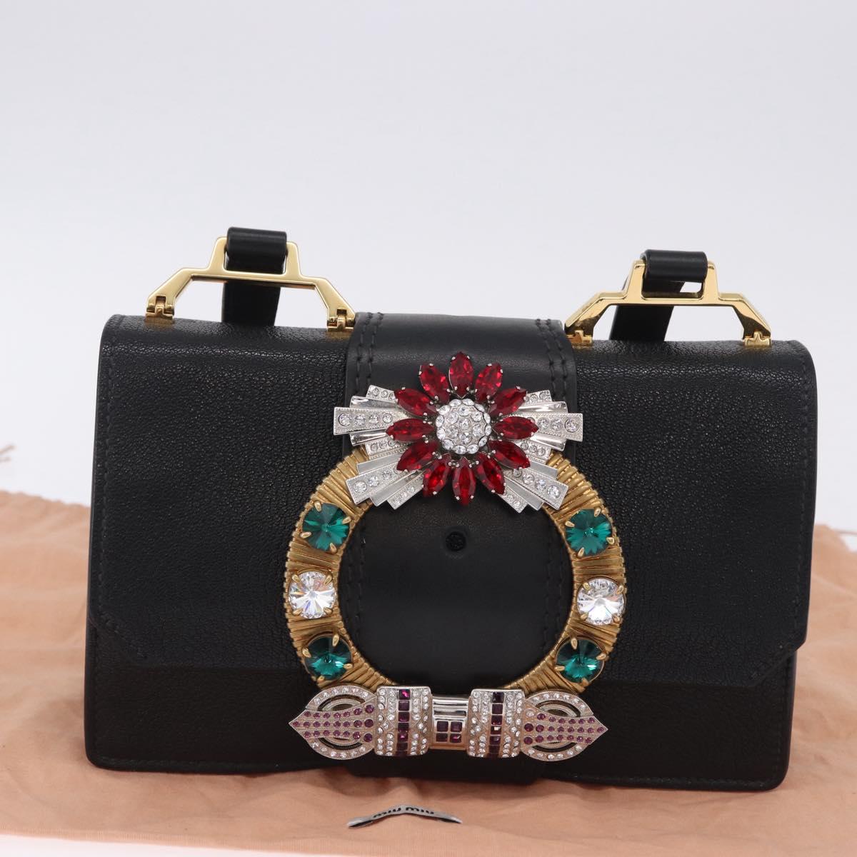 Miu Miu Shoulder Bag Leather Black Gold Tone Auth ka6173M