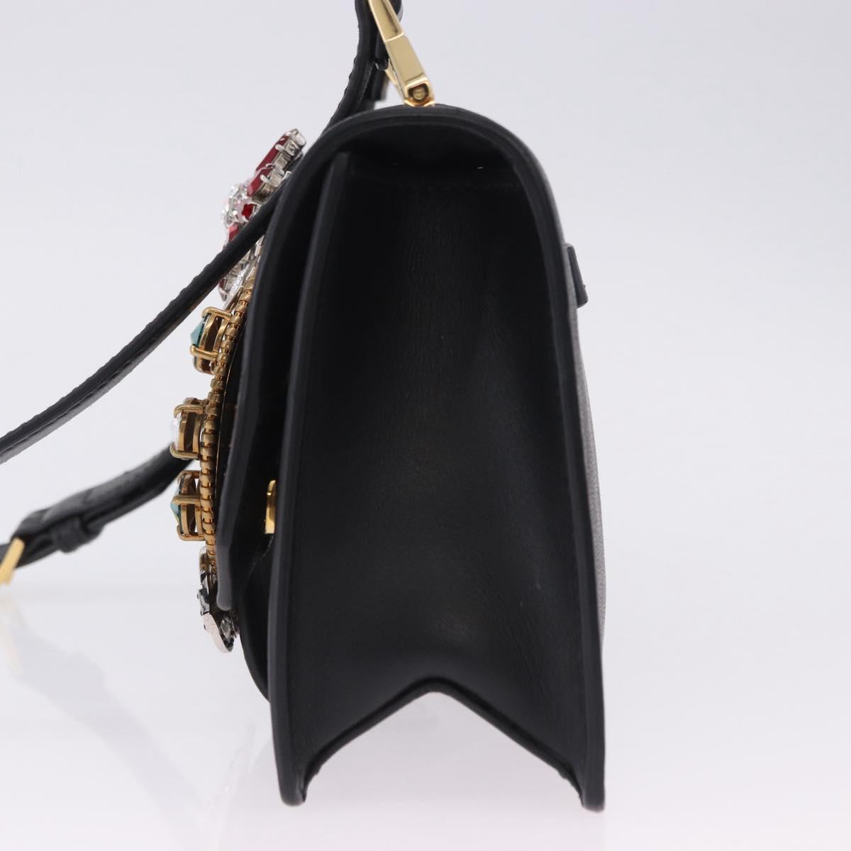 Miu Miu Shoulder Bag Leather Black Gold Tone Auth ka6173M