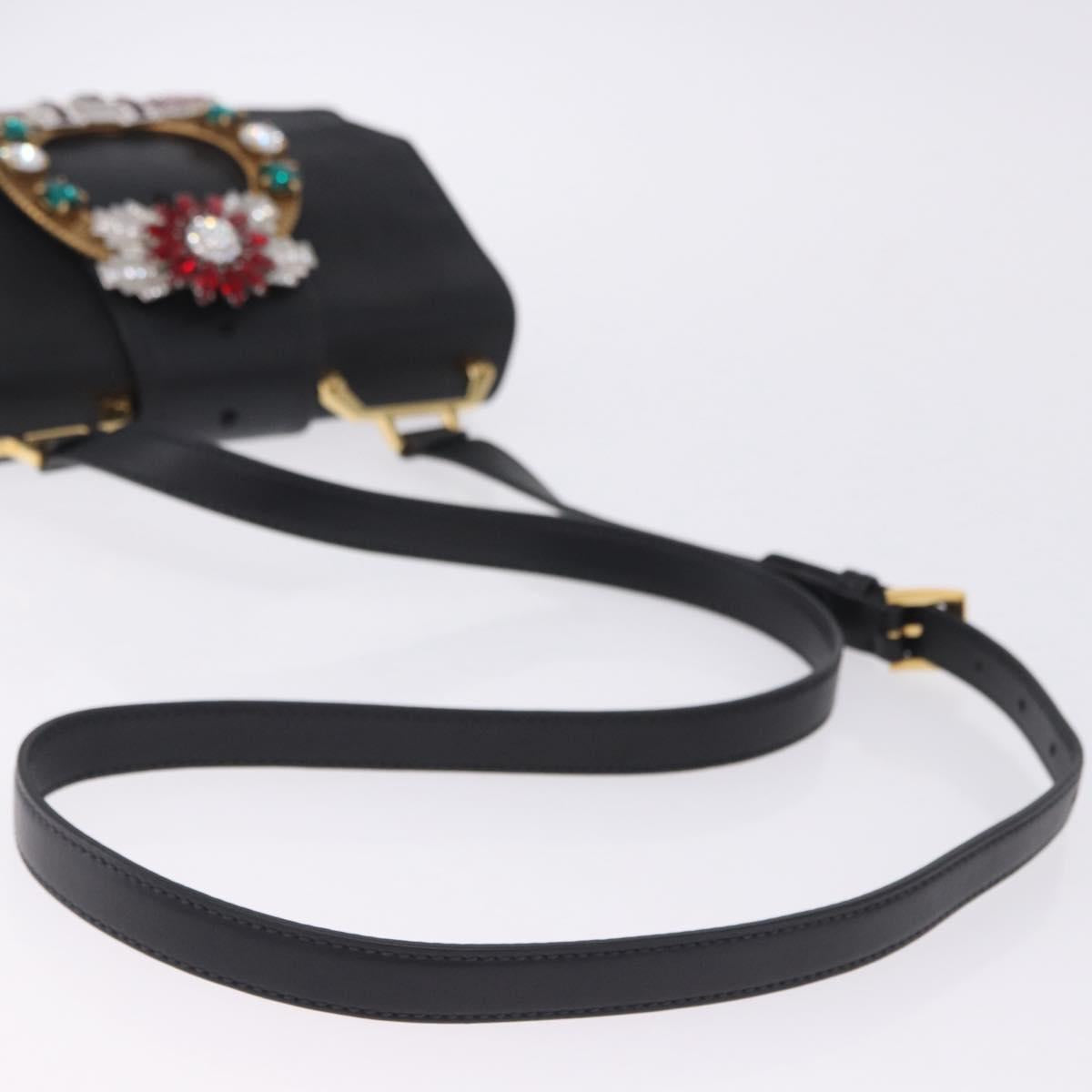 Miu Miu Shoulder Bag Leather Black Gold Tone Auth ka6173M
