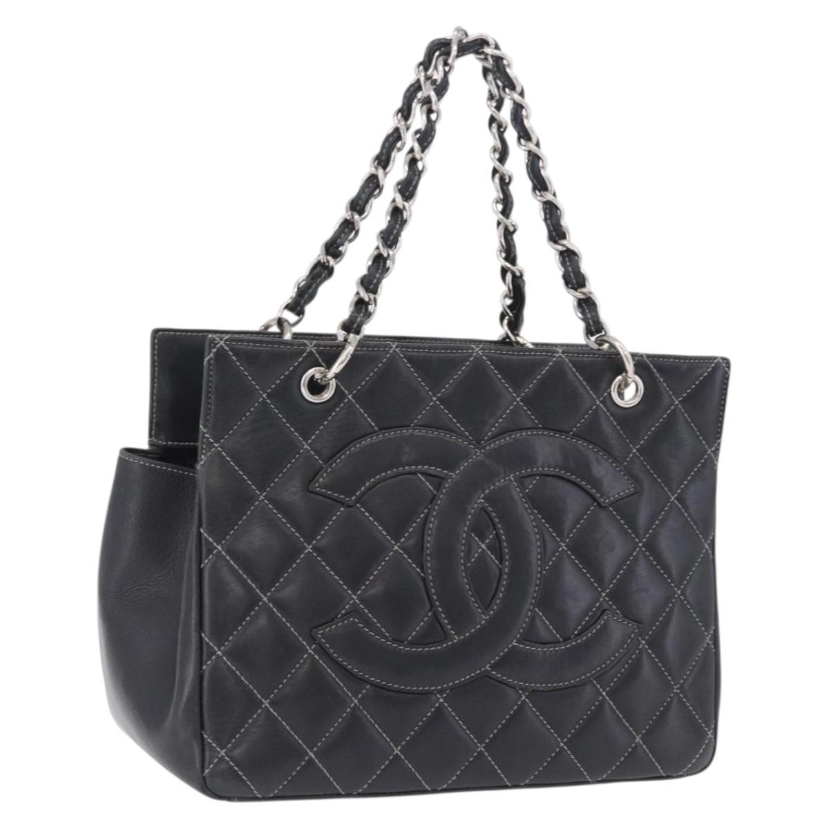 CHANEL Matelasse Chain Hand Bag Leather Black Silver CC Auth ka6174SAV