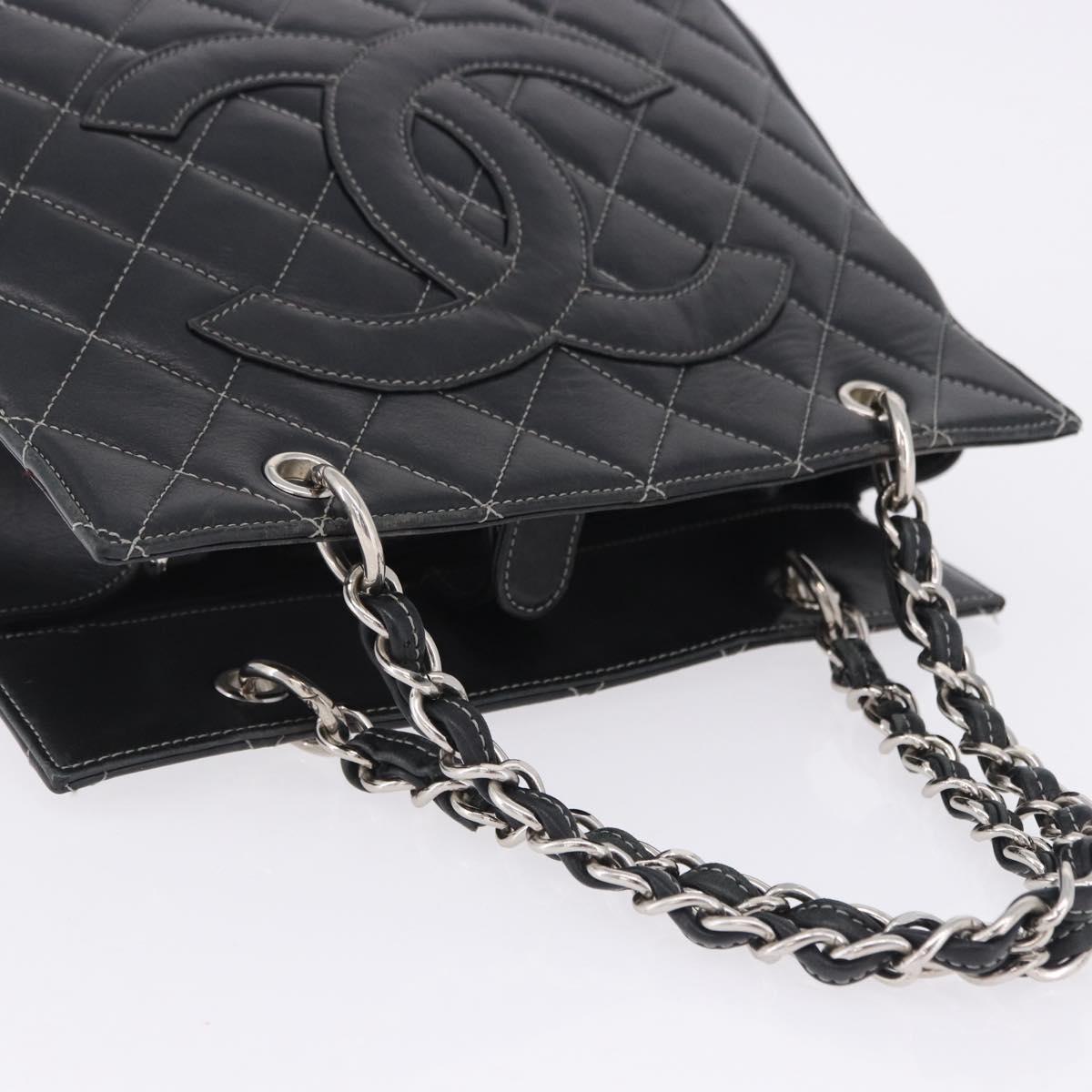 CHANEL Matelasse Chain Hand Bag Leather Black Silver CC Auth ka6174SAV