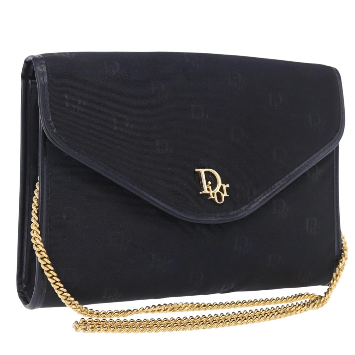 Christian Dior Chain Shoulder Bag Canvas Black Gold Tone Auth ka6175