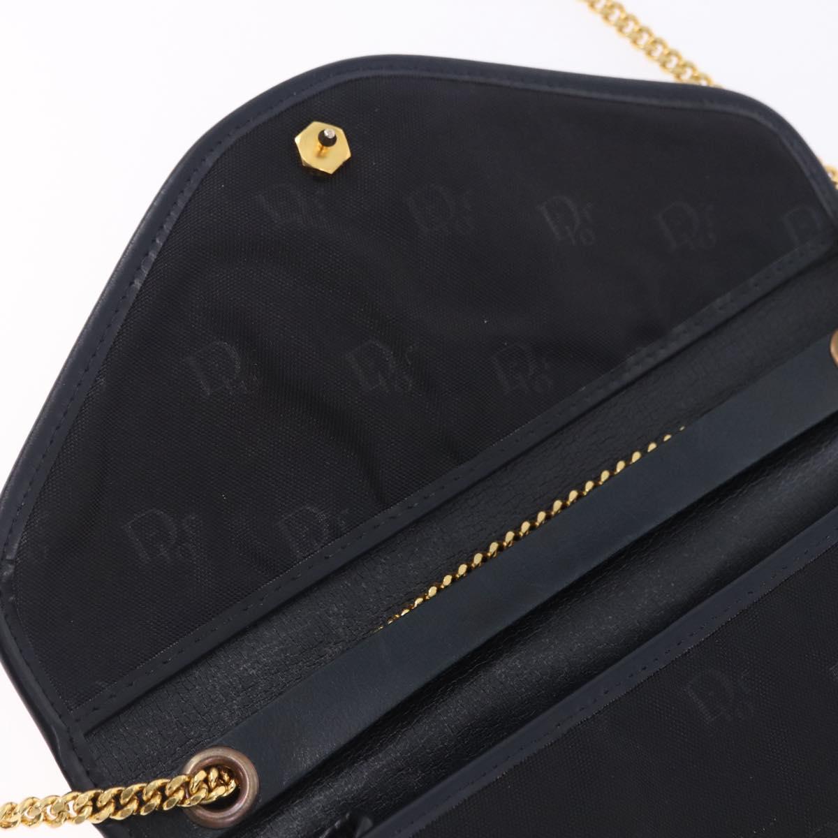 Christian Dior Chain Shoulder Bag Canvas Black Gold Tone Auth ka6175