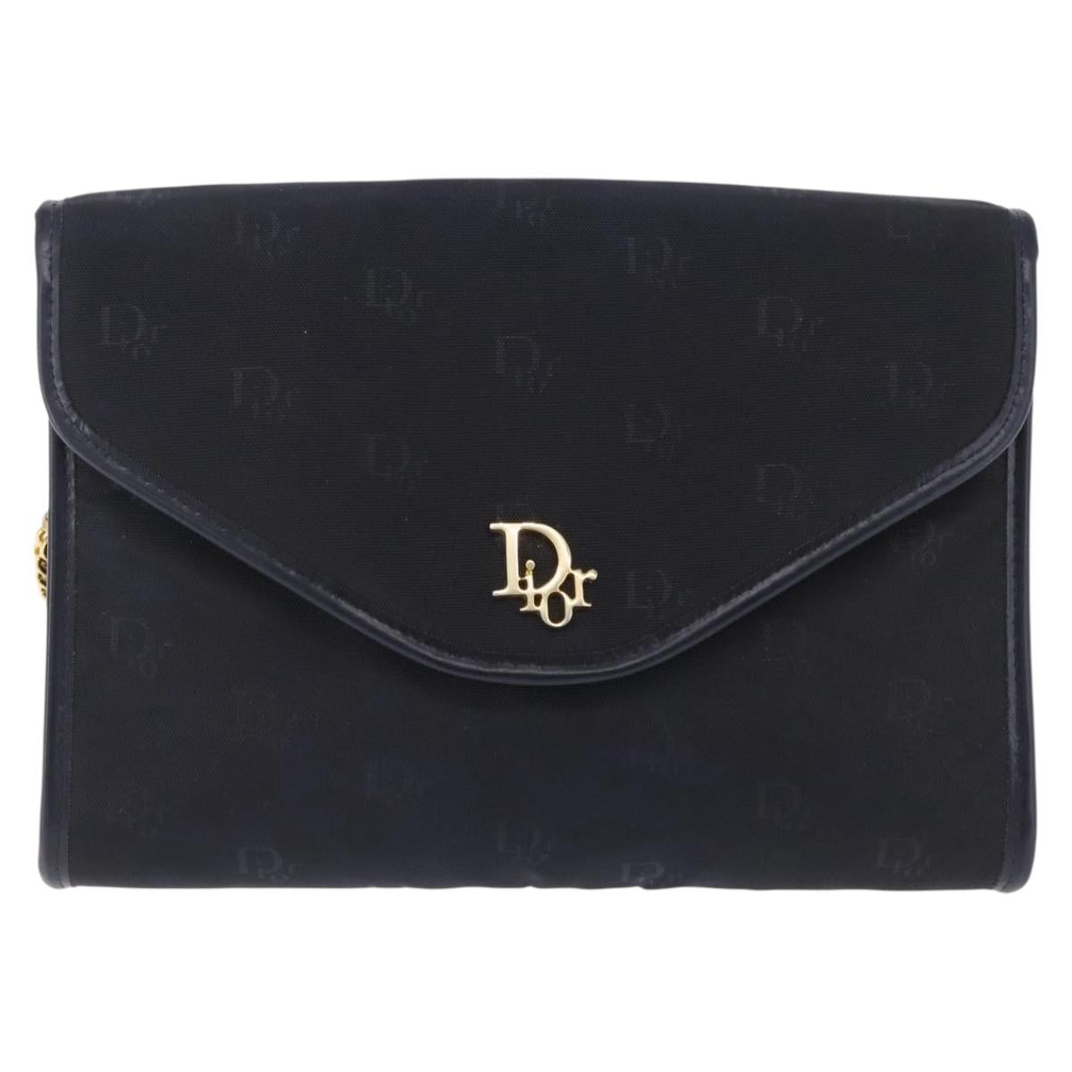 Christian Dior Chain Shoulder Bag Canvas Black Gold Tone Auth ka6175