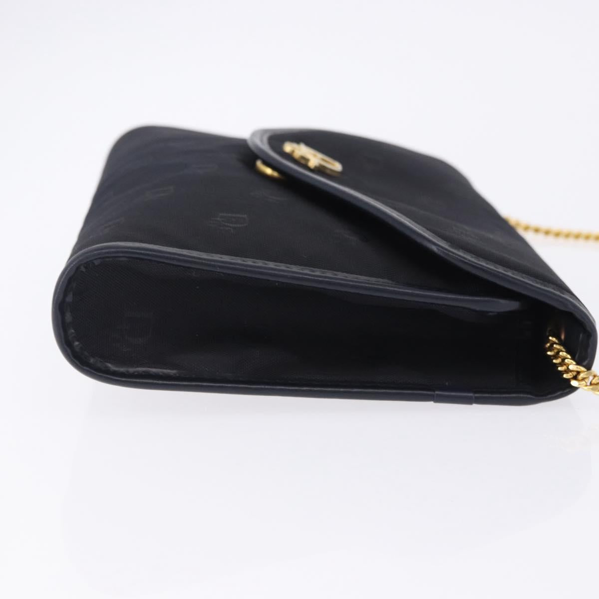 Christian Dior Chain Shoulder Bag Canvas Black Gold Tone Auth ka6175