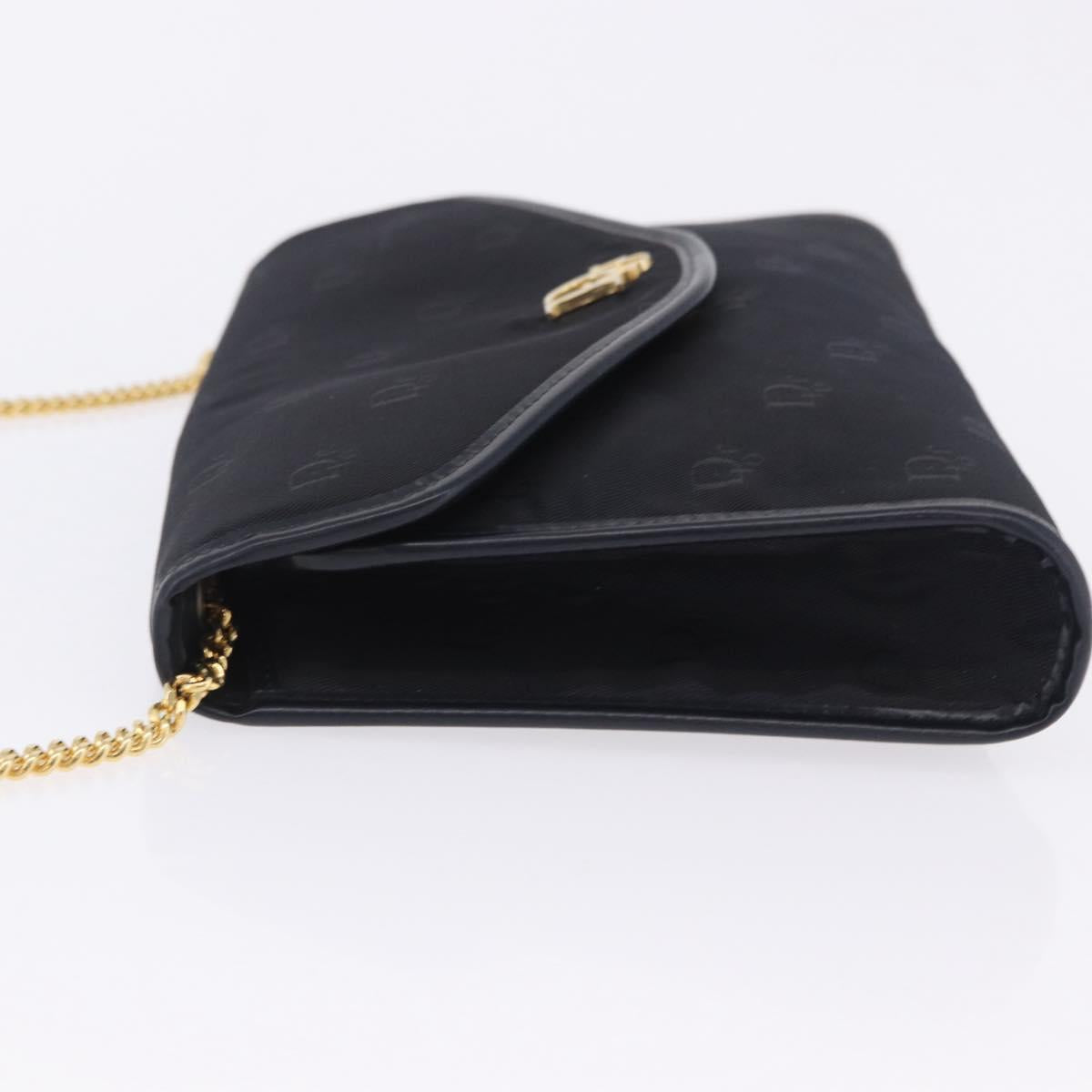 Christian Dior Chain Shoulder Bag Canvas Black Gold Tone Auth ka6175
