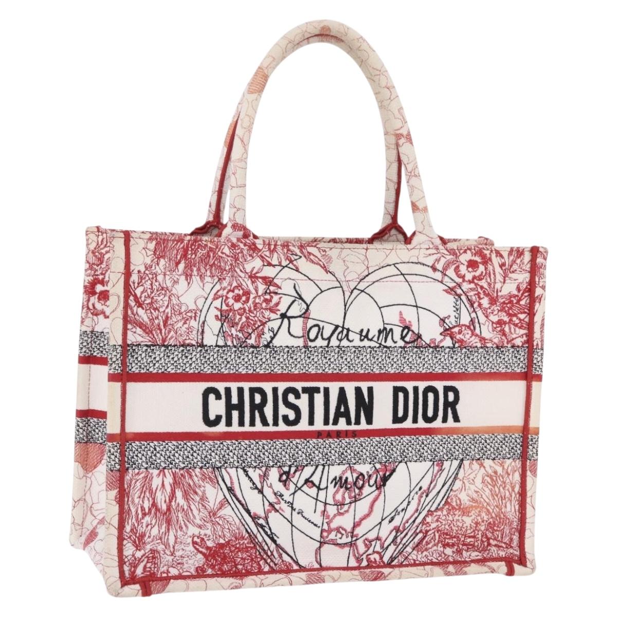 Christian Dior Book Tote Canvas White Red Auth ka6183V