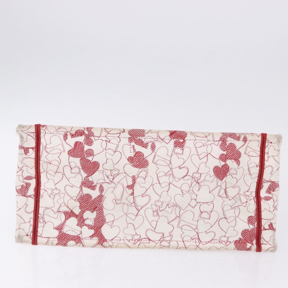 Christian Dior Book Tote Canvas White Red Auth ka6183V