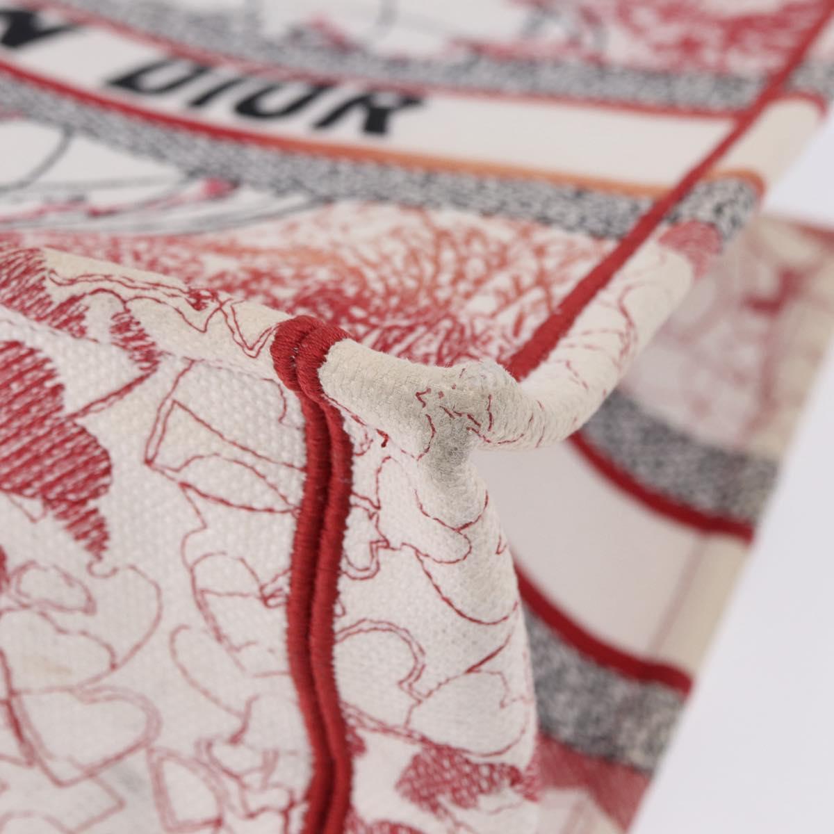 Christian Dior Book Tote Canvas White Red Auth ka6183V