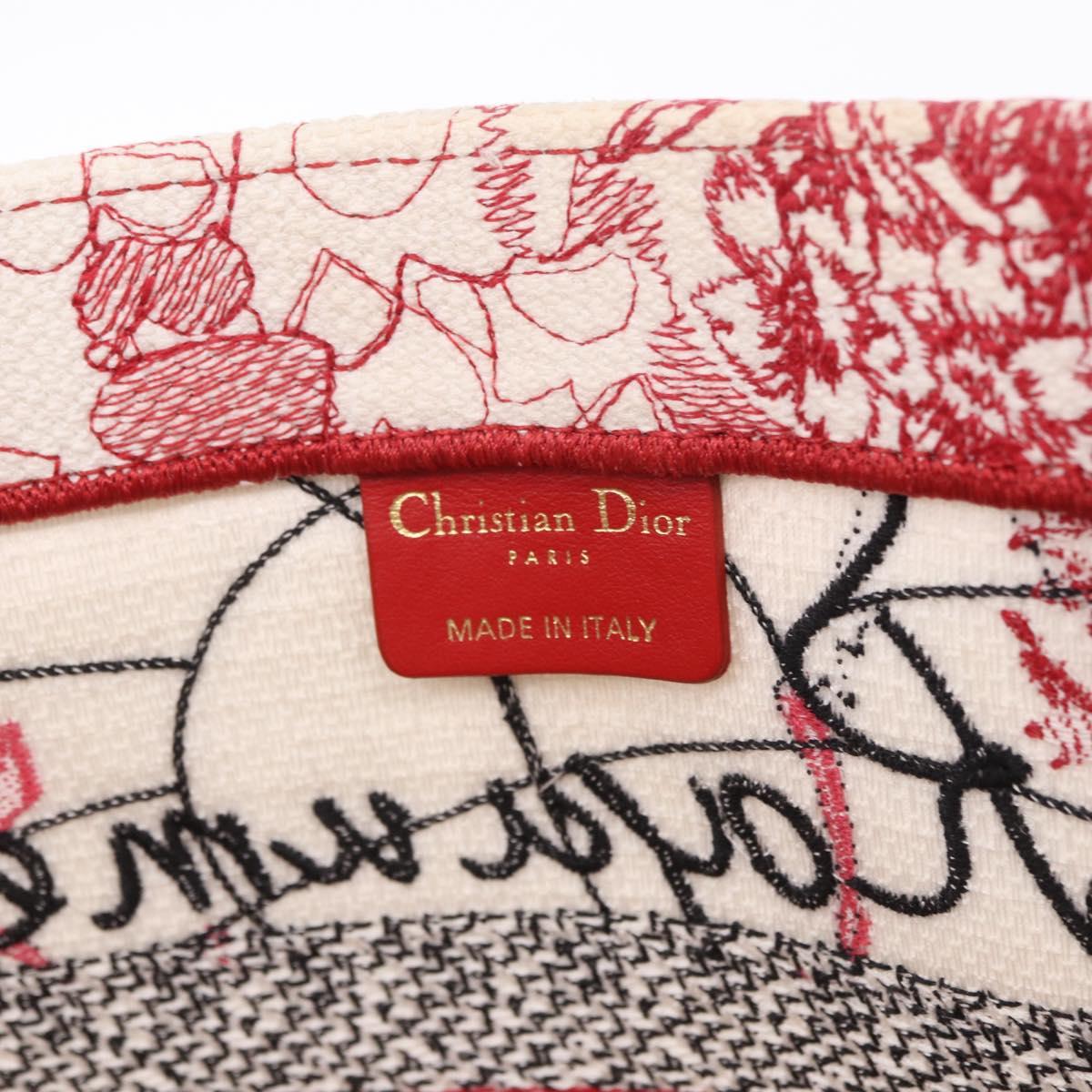 Christian Dior Book Tote Canvas White Red Auth ka6183V