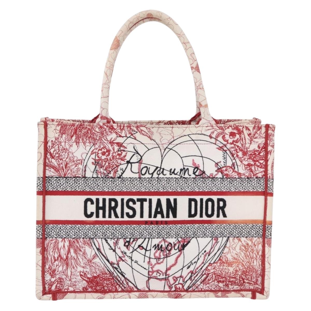 Christian Dior Book Tote Canvas White Red Auth ka6183V
