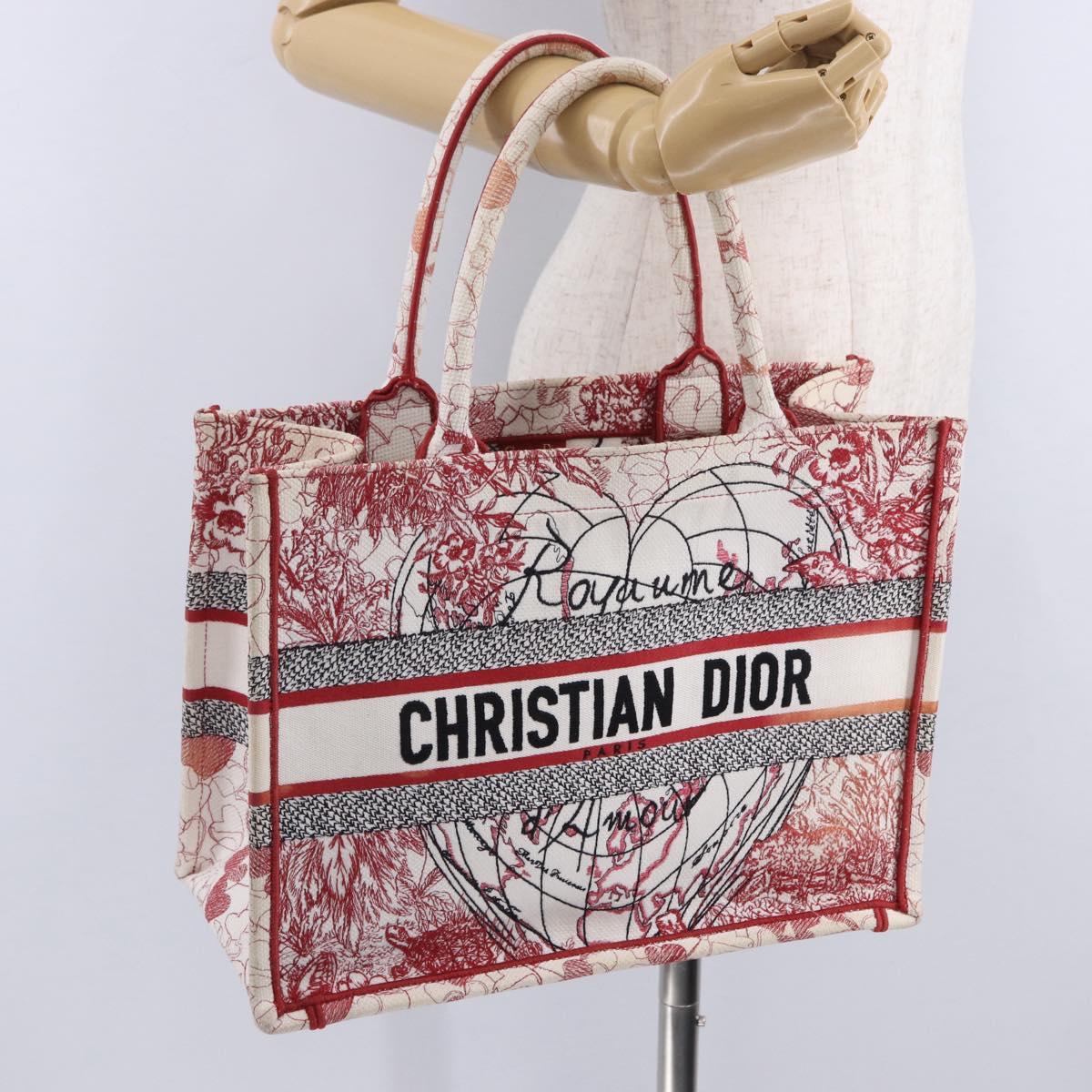 Christian Dior Book Tote Canvas White Red Auth ka6183V