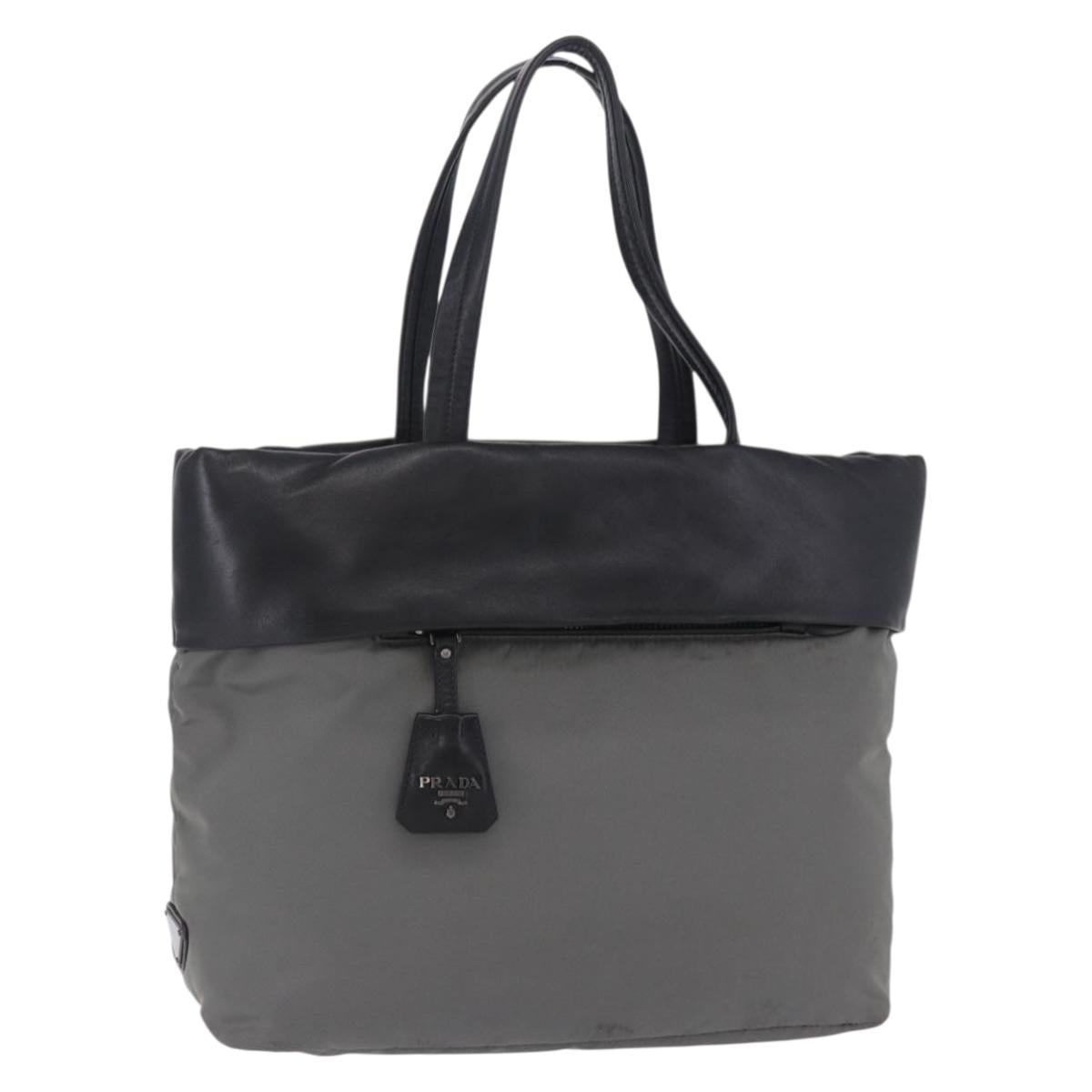 PRADA Hand Bag Nylon Gray Silver Auth ka6185A