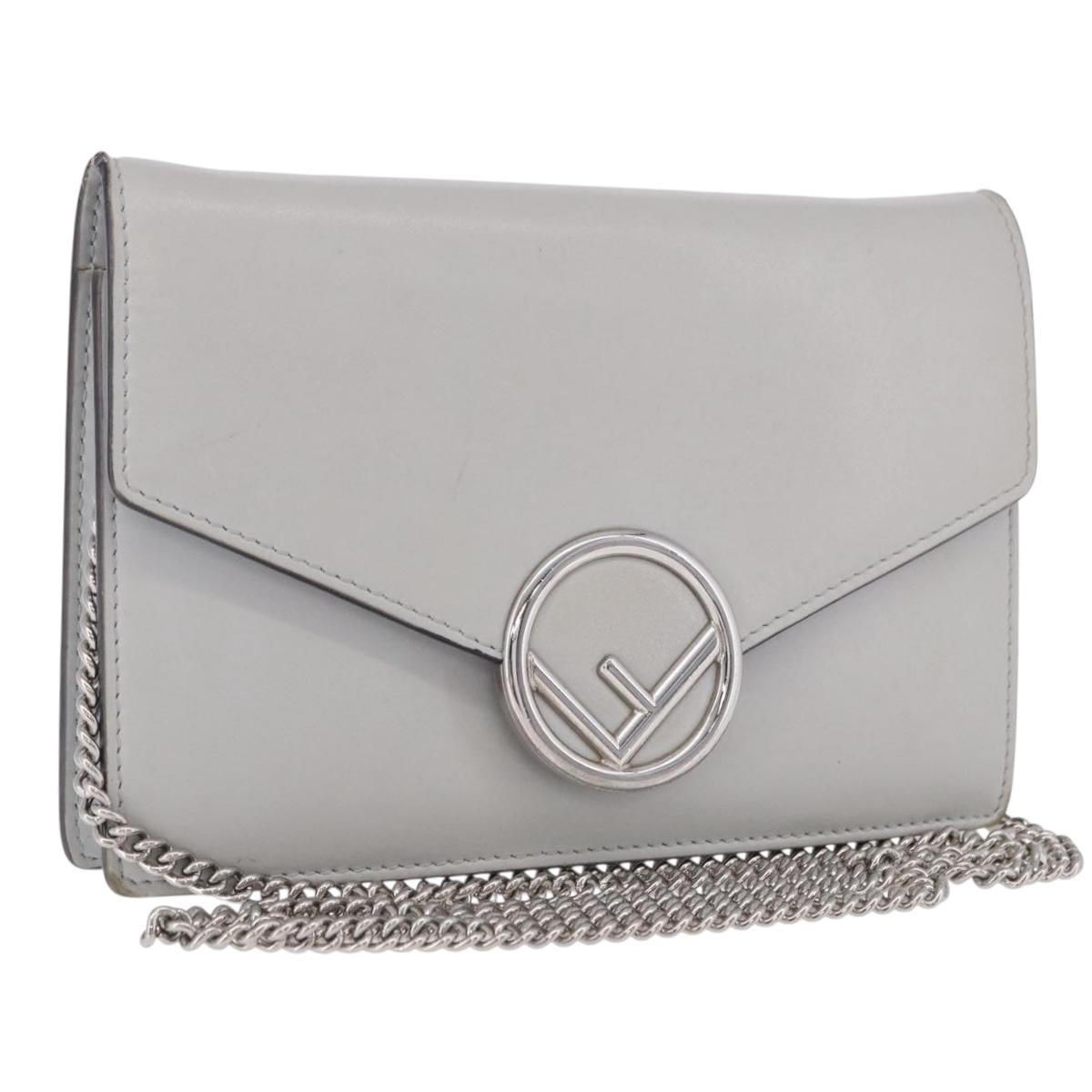 FENDI F is Fendi Chain Shoulder Wallet Leather Gray Silver 8BS006 Auth ka6188A
