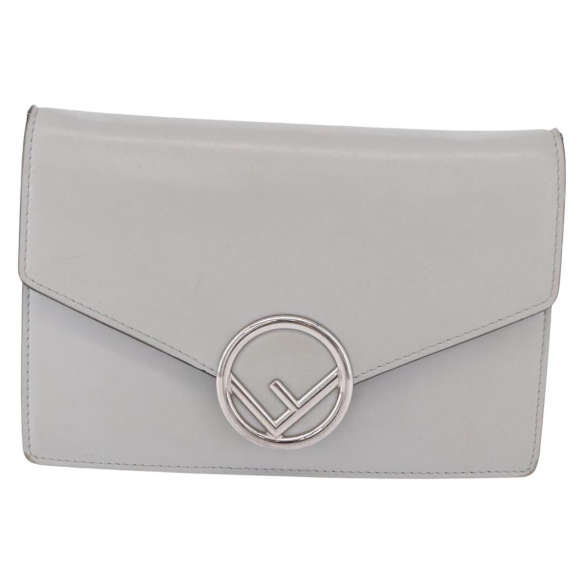 FENDI F is Fendi Chain Shoulder Wallet Leather Gray Silver 8BS006 Auth ka6188A