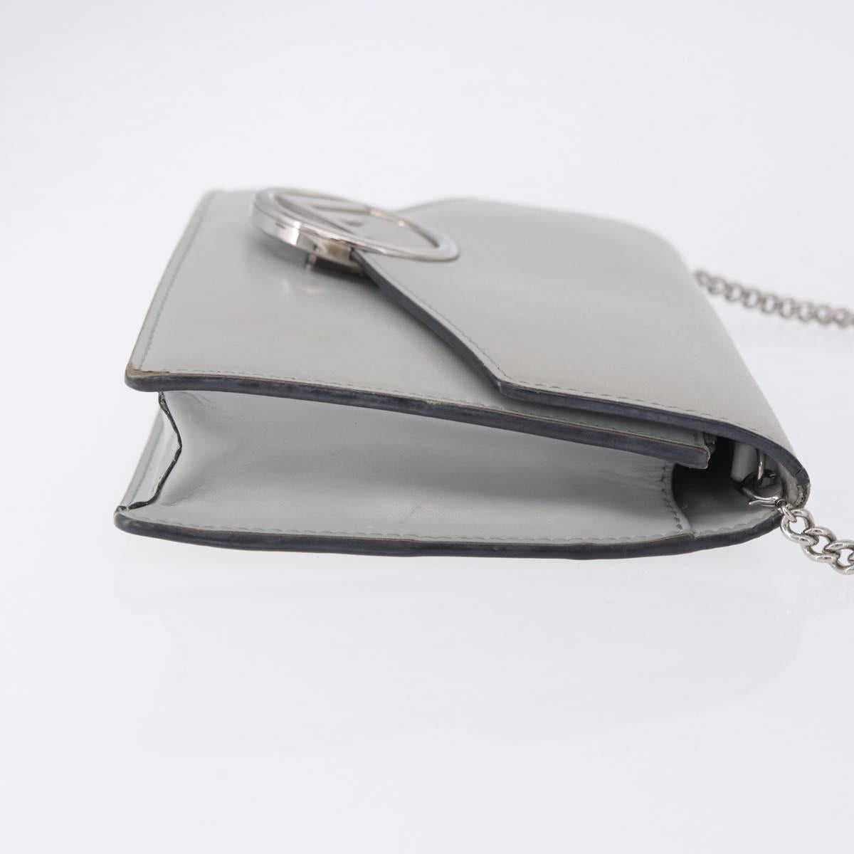 FENDI F is Fendi Chain Shoulder Wallet Leather Gray Silver 8BS006 Auth ka6188A