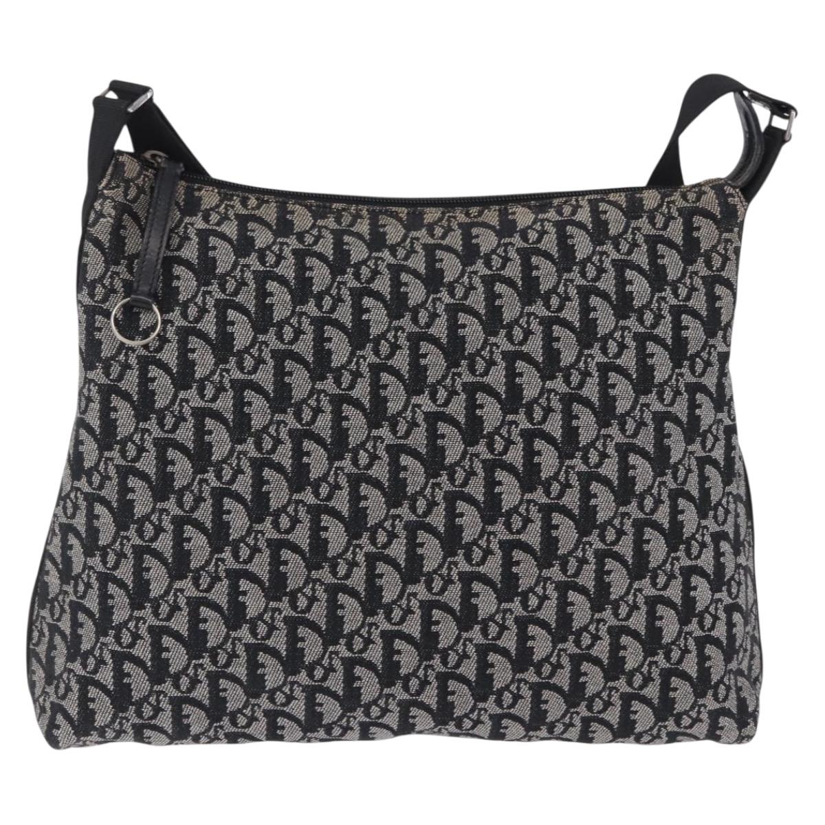 Christian Dior Trotter Canvas Shoulder Bag Black Silver Auth ka6191