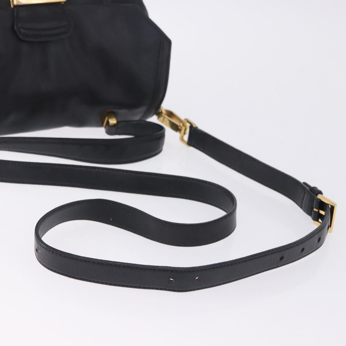Miu Miu Hand Bag Leather 2way Black Gold Tone Auth ka6192A