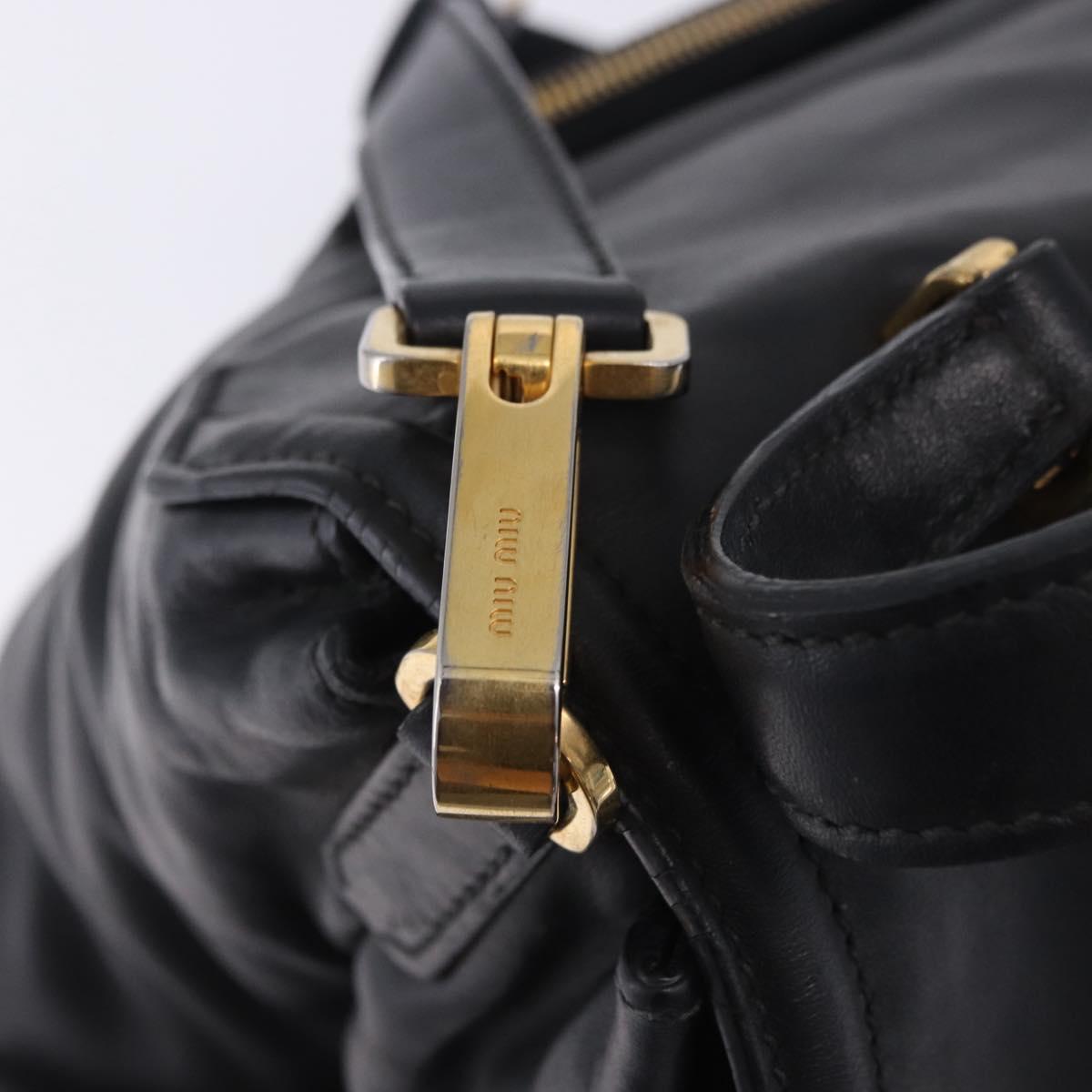 Miu Miu Hand Bag Leather 2way Black Gold Tone Auth ka6192A