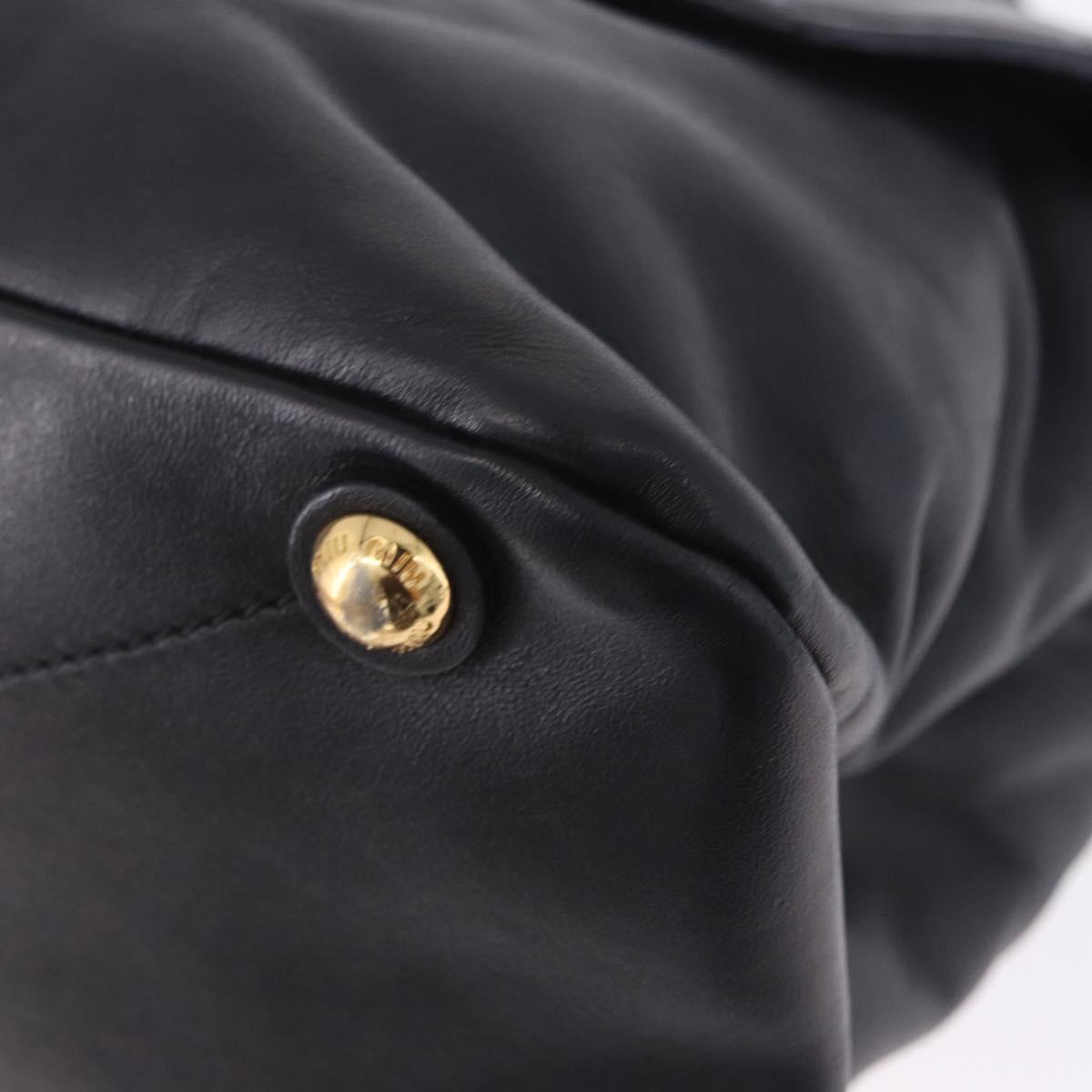 Miu Miu Hand Bag Leather 2way Black Gold Tone Auth ka6192A