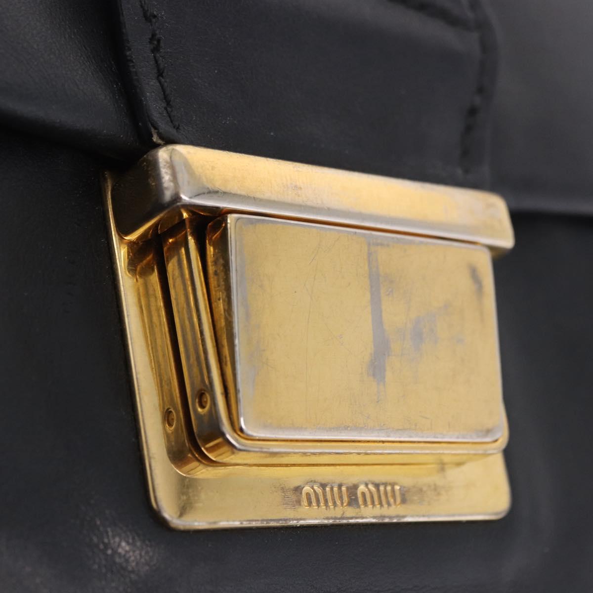 Miu Miu Hand Bag Leather 2way Black Gold Tone Auth ka6192A