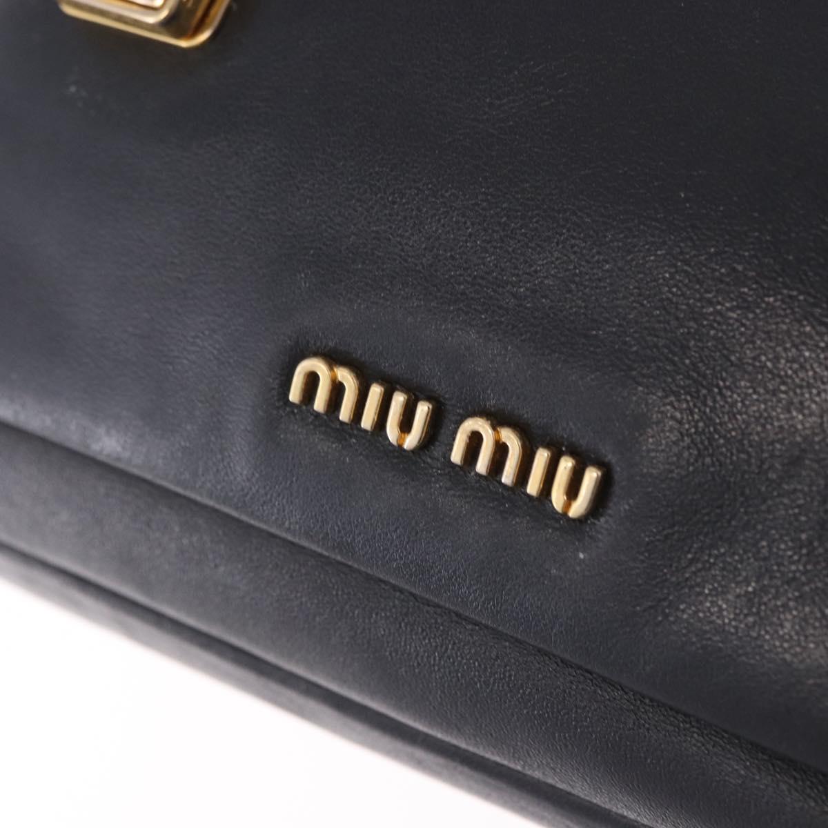 Miu Miu Hand Bag Leather 2way Black Gold Tone Auth ka6192A