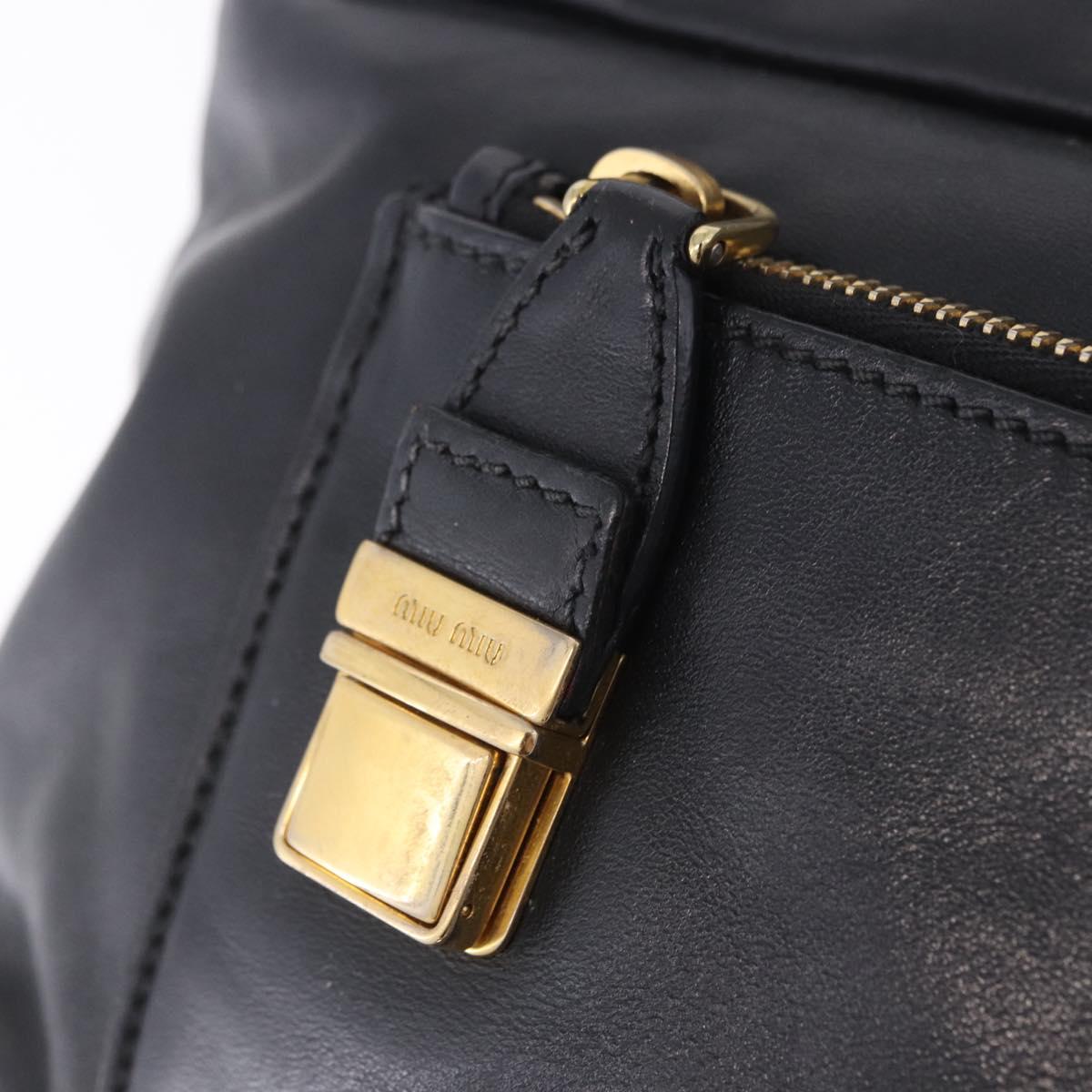Miu Miu Hand Bag Leather 2way Black Gold Tone Auth ka6192A