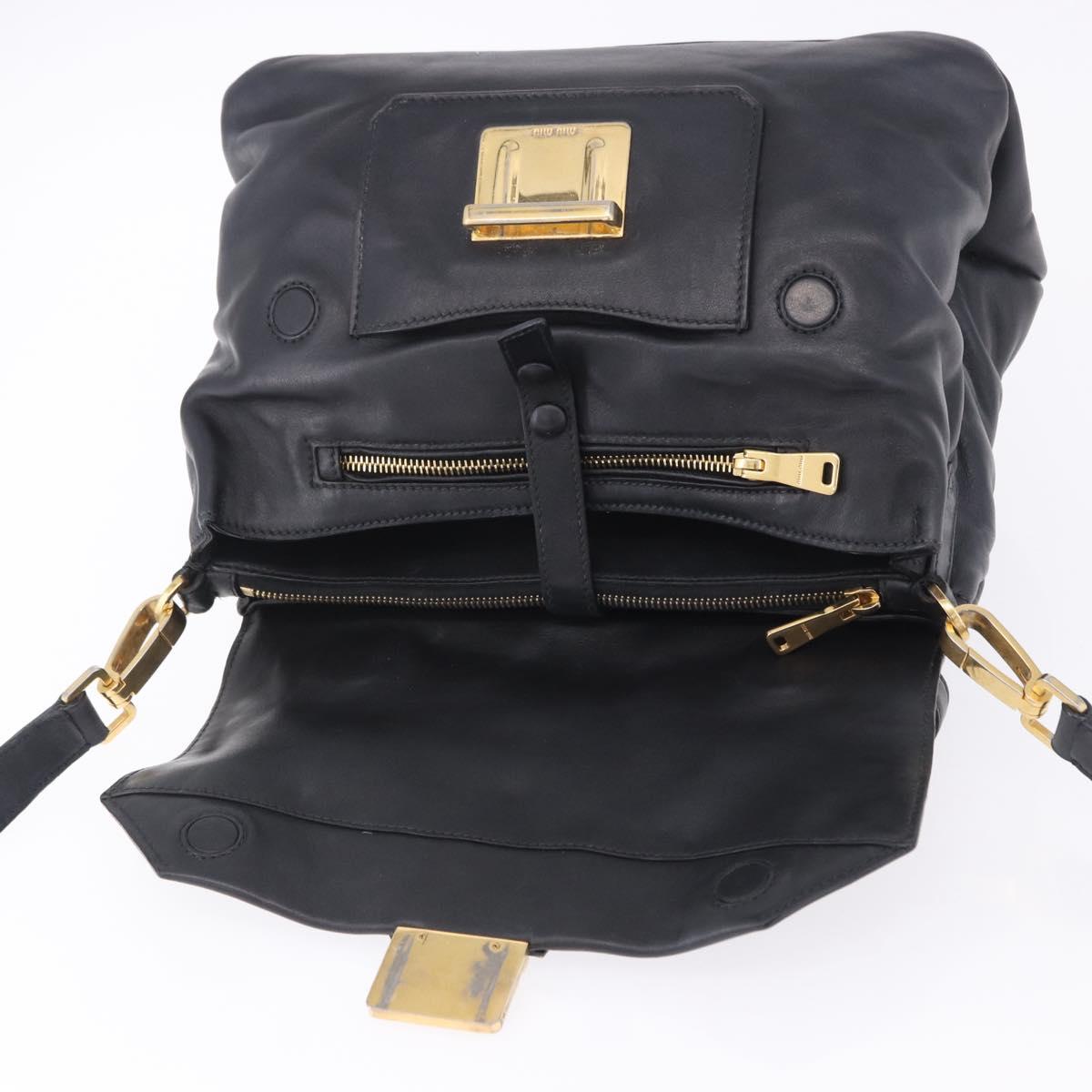 Miu Miu Hand Bag Leather 2way Black Gold Tone Auth ka6192A