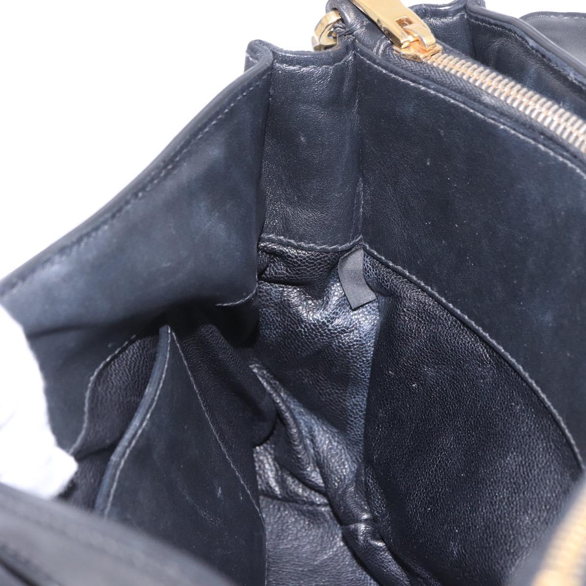 Miu Miu Hand Bag Leather 2way Black Gold Tone Auth ka6192A