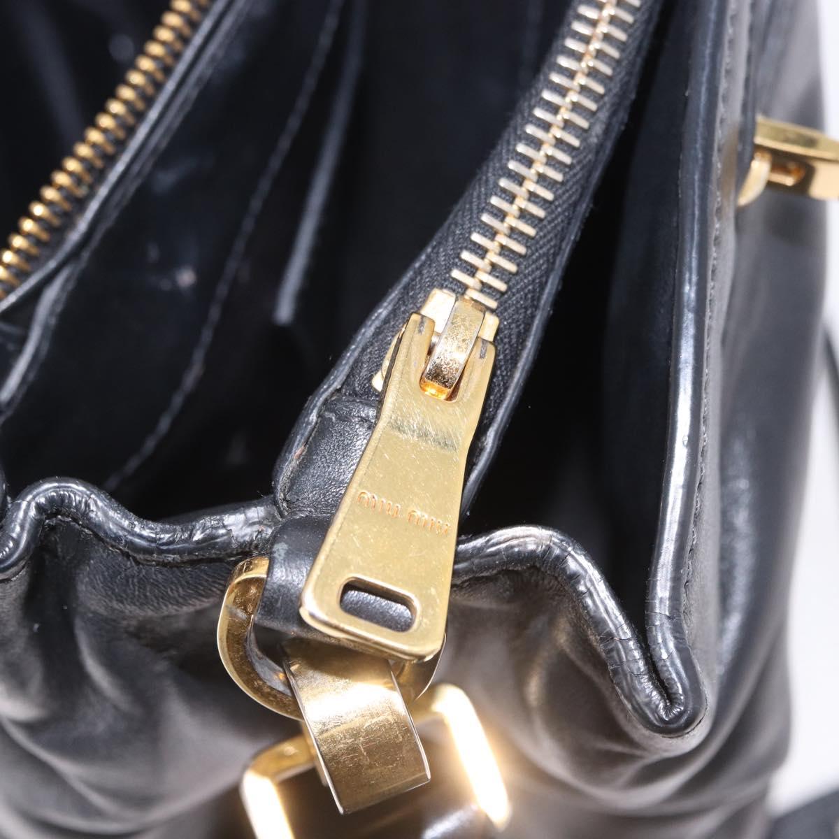 Miu Miu Hand Bag Leather 2way Black Gold Tone Auth ka6192A
