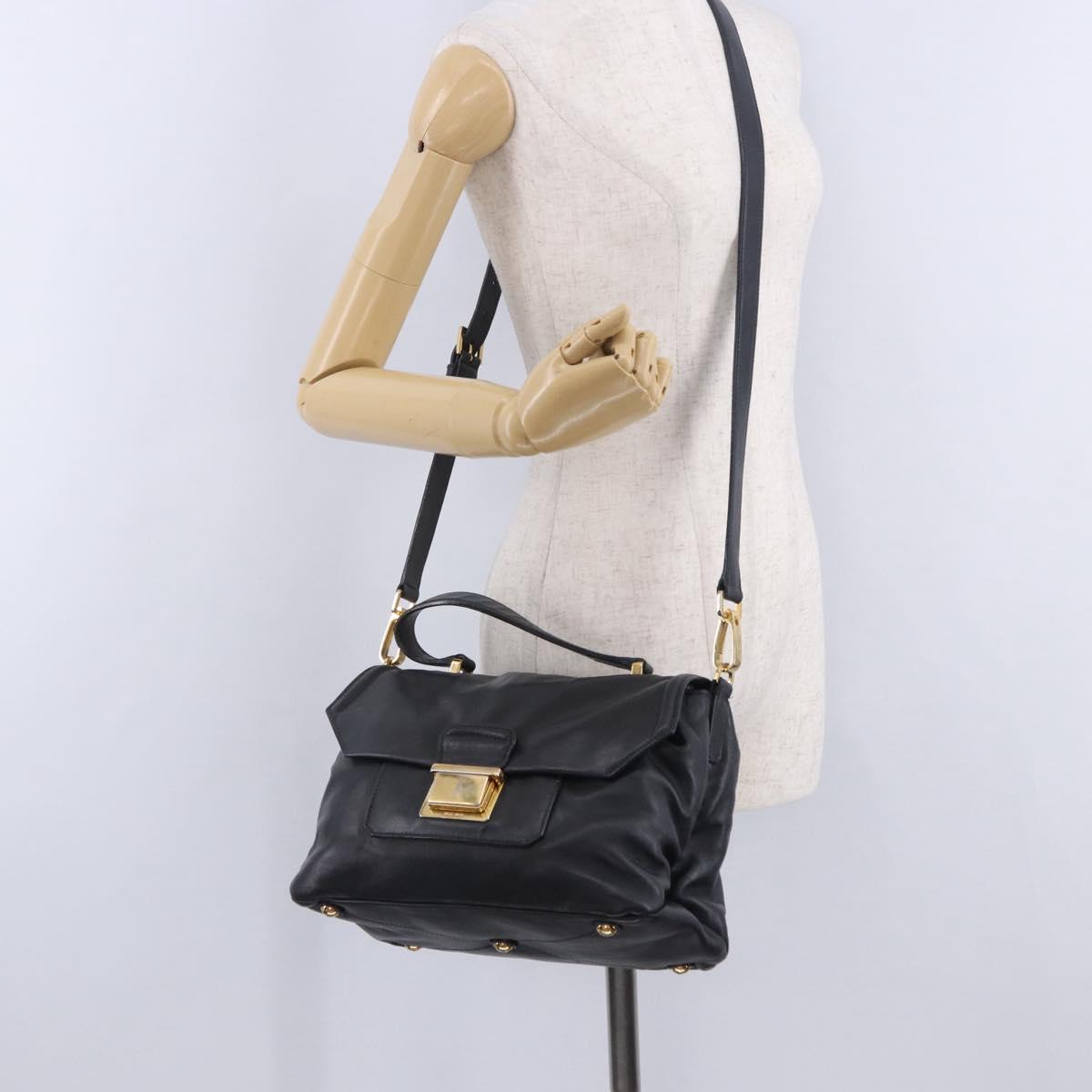Miu Miu Hand Bag Leather 2way Black Gold Tone Auth ka6192A