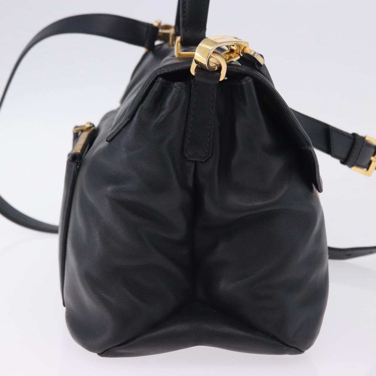 Miu Miu Hand Bag Leather 2way Black Gold Tone Auth ka6192A