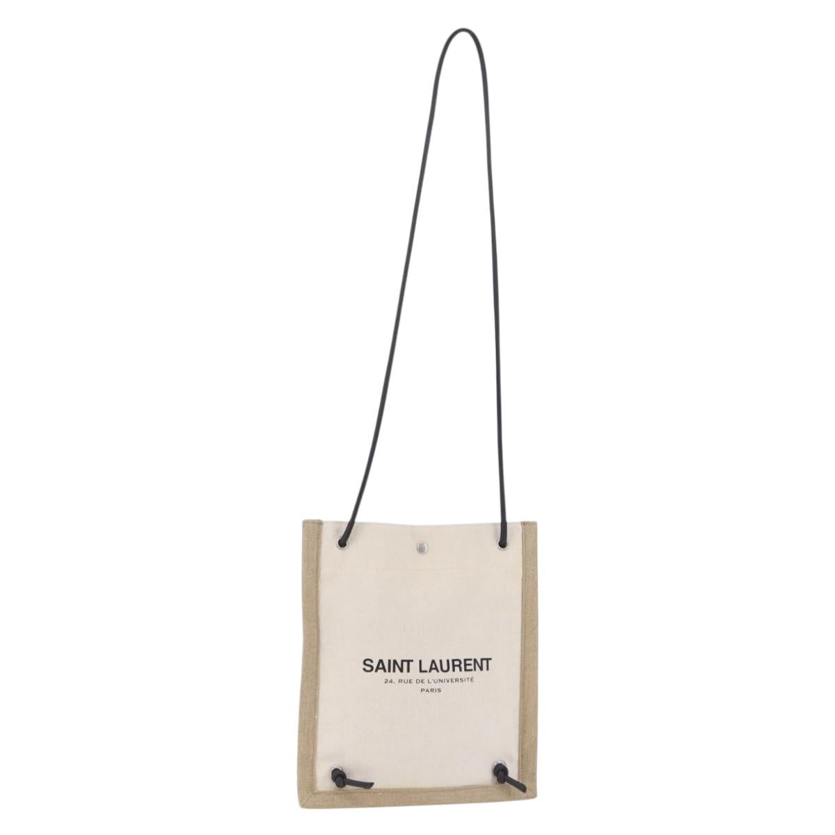 SAINT LAURENT Shoulder Bag Canvas White Silver 710272 Auth ka6194V
