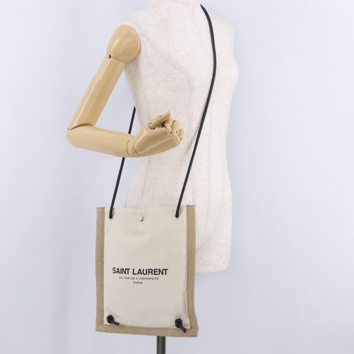 SAINT LAURENT Shoulder Bag Canvas White Silver 710272 Auth ka6194V