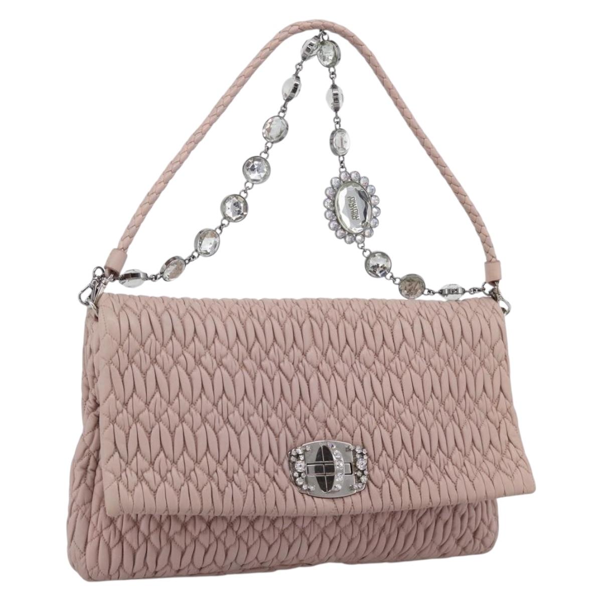Miu Miu Matelasse Shoulder Bag Leather Pink Silver Auth ka6197V