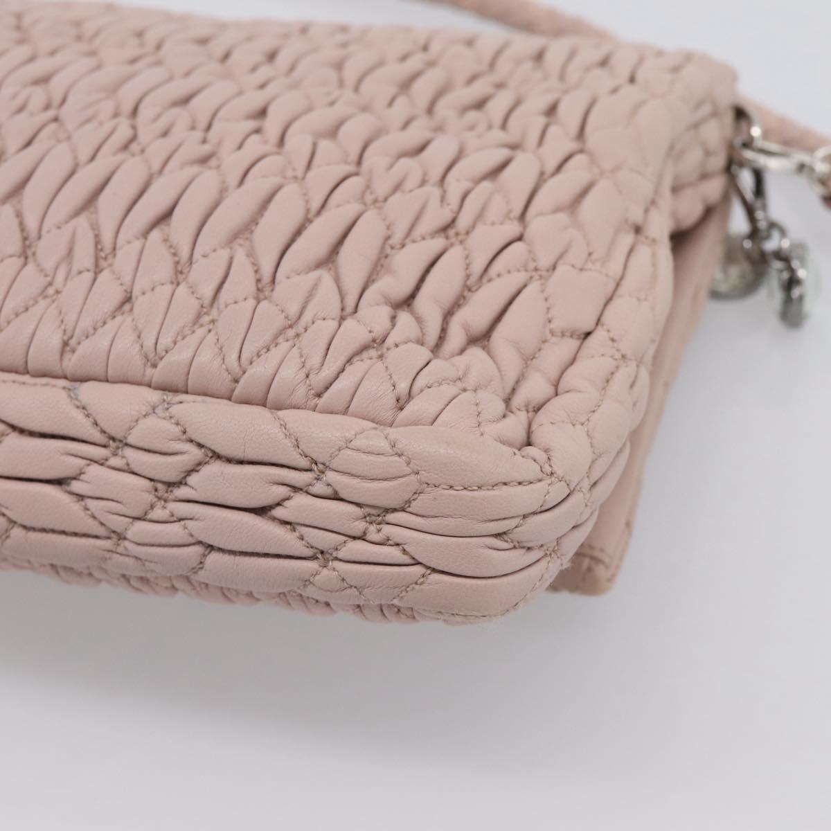 Miu Miu Matelasse Shoulder Bag Leather Pink Silver Auth ka6197V