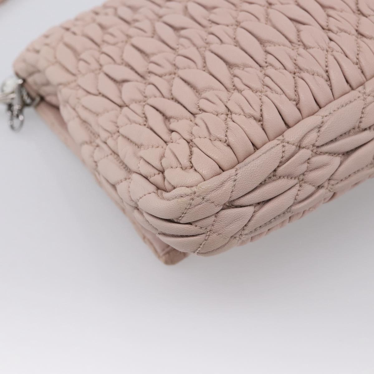 Miu Miu Matelasse Shoulder Bag Leather Pink Silver Auth ka6197V