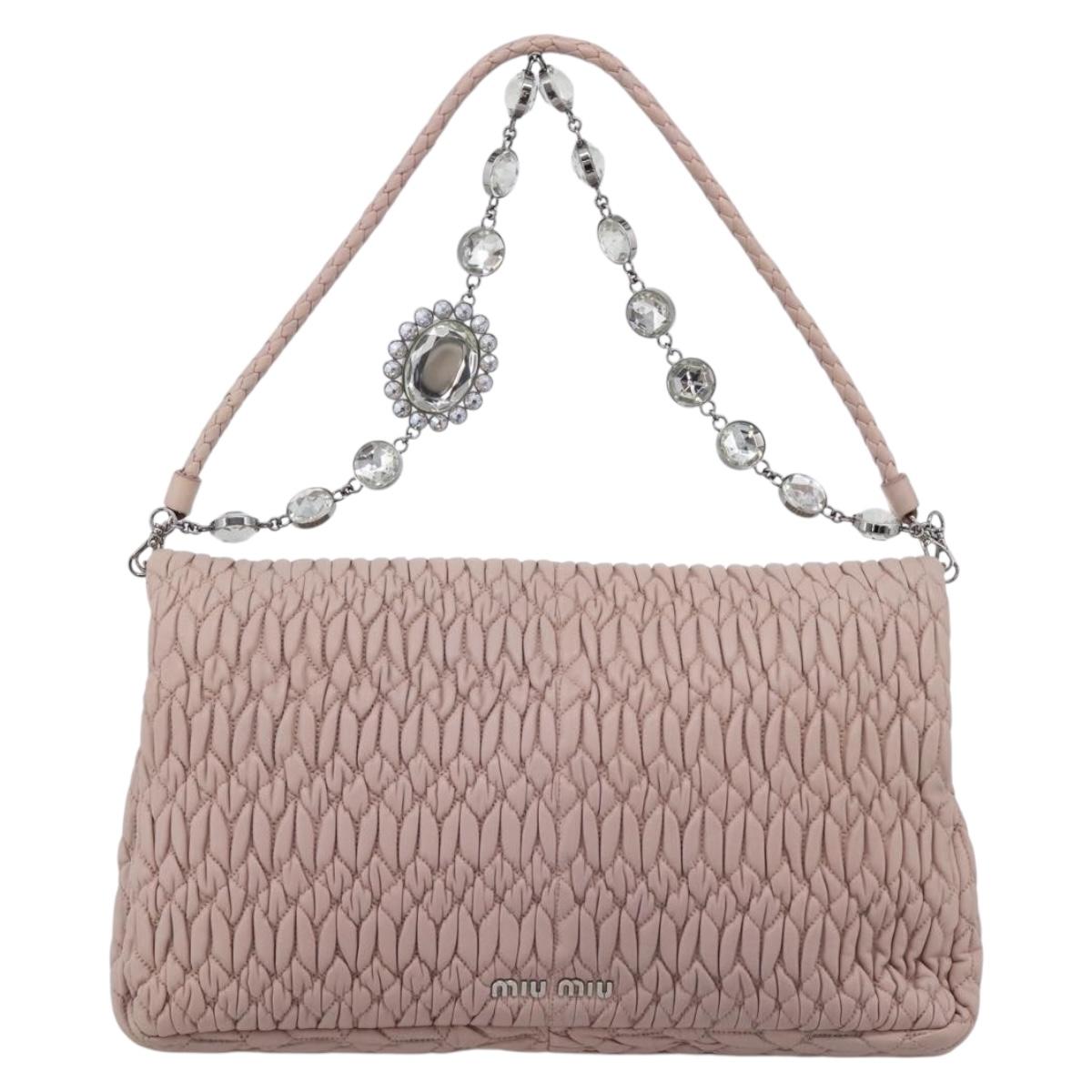 Miu Miu Matelasse Shoulder Bag Leather Pink Silver Auth ka6197V